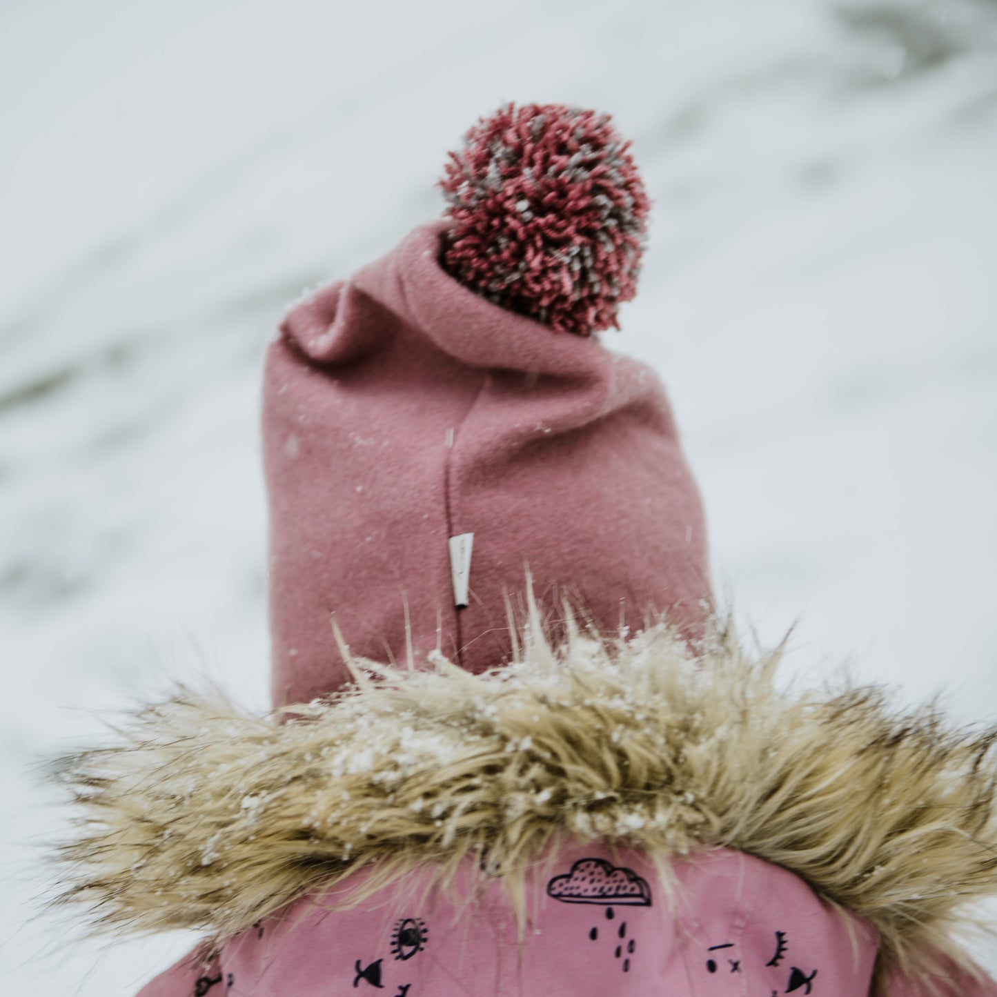 Kids’ Wool Balaclava with Pompom – Mohair II – Ash Rose