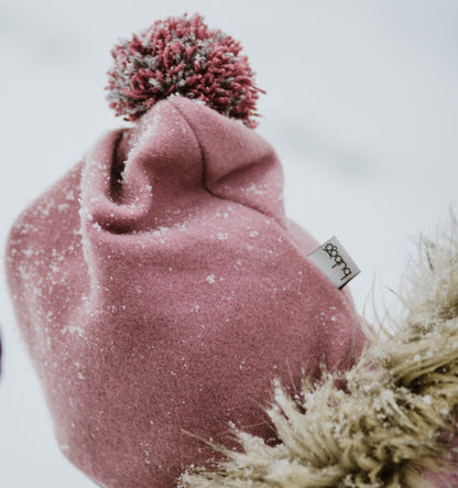 Kids’ Wool Balaclava with Pompom – Mohair II – Ash Rose