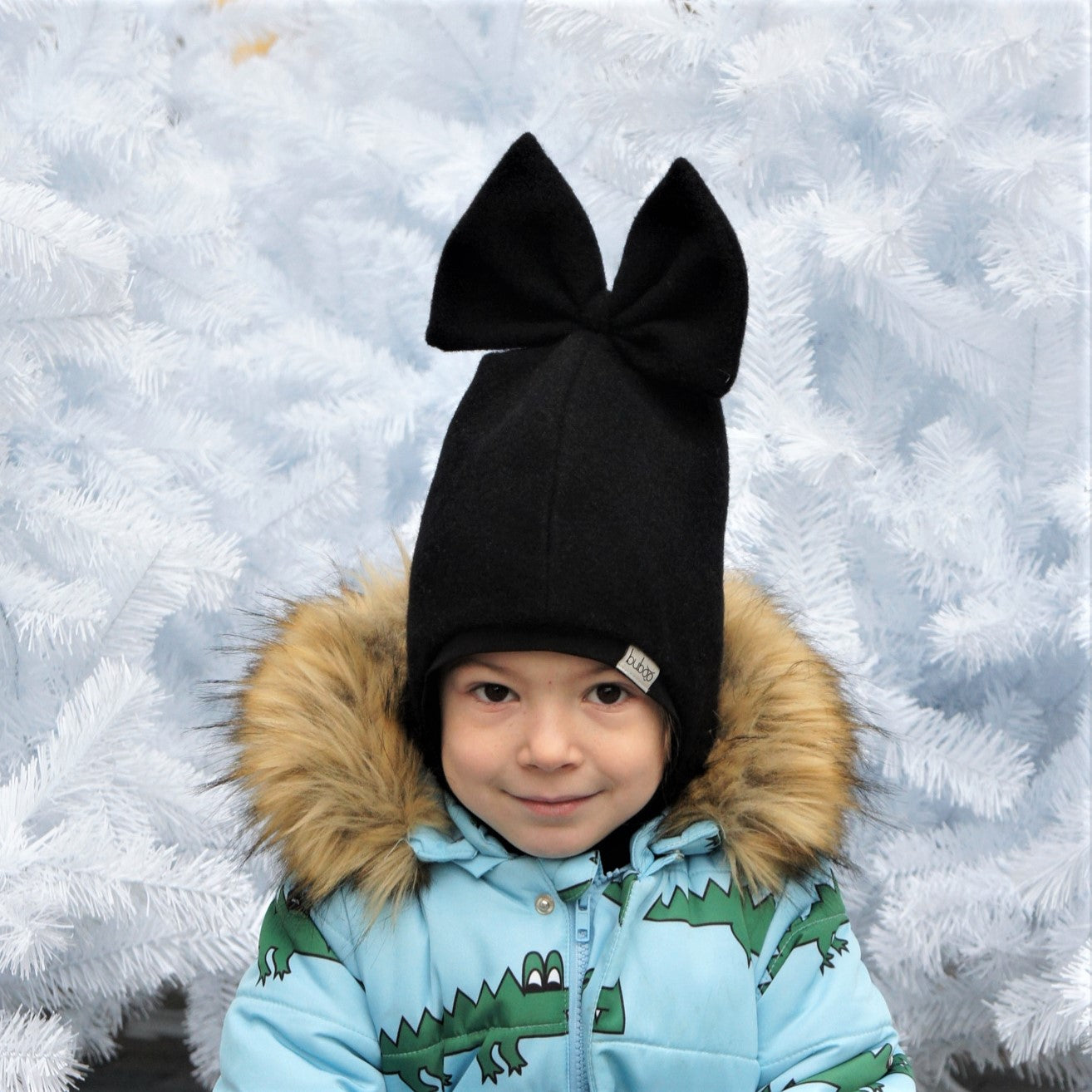 Stylish fall winter mohera wool kids helmet FASHIONISTA black