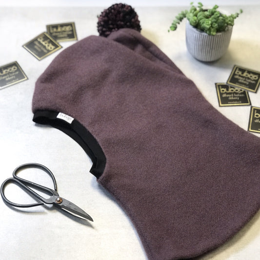 Stylish fall winter mohera wool kids HELMET with pompom eggplant