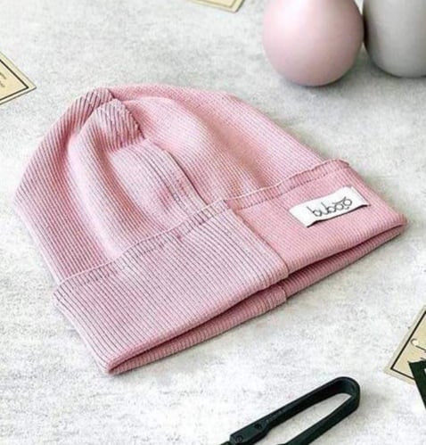 TRENDY Double-Layer Ribbed Cotton Kids Beanie – Ash Rose | Autumn/Spring Hat – BUBOO