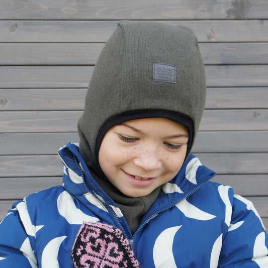 Luxury Cotton Kids Balaclava – Chaki | Autumn/Winter/Spring Helmet Hat – BUBOO