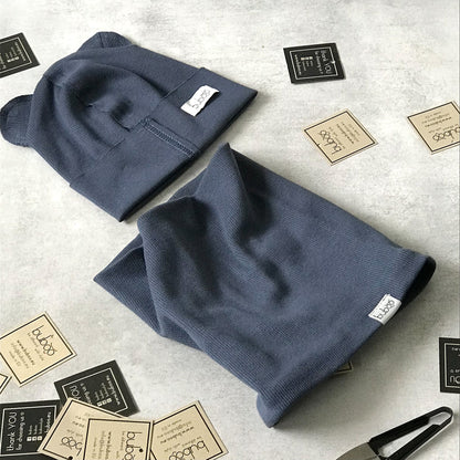 BEAR Cotton Baby Beanie with Teddy Ears – Blue | Ribbed One Layer Hat – BUBOO