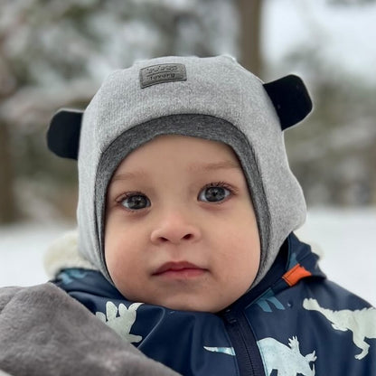 Luxury BEAR Cotton Kids Balaclava – Grey | Autumn/Winter/Spring Hat – BUBOO