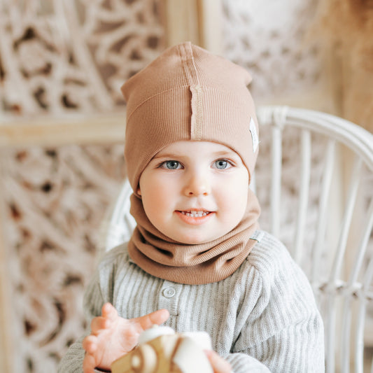 TRENDY Double-Layer Ribbed Cotton Kids Beanie – Cocoa | Autumn/Spring Hat – BUBOO