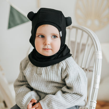 BEAR Cotton Kids Balaclava – Black | Spring/Autumn Helmet Hat – BUBOO