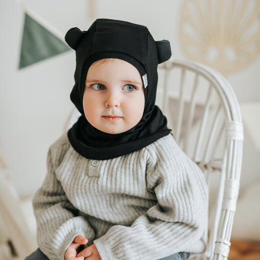 BEAR Cotton Kids Balaclava – Black | Spring/Autumn Helmet Hat – BUBOO