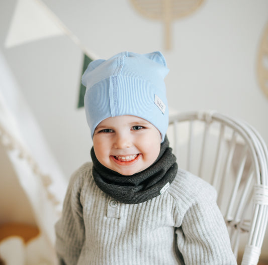 BEAR Cotton Baby Beanie with Teddy Ears – Cloud | Ribbed One Layer Hat – BUBOO