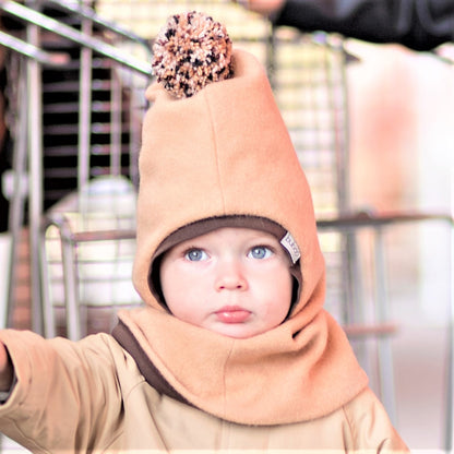 Stylish fall winter mohera wool kids HELMET with pompom sand