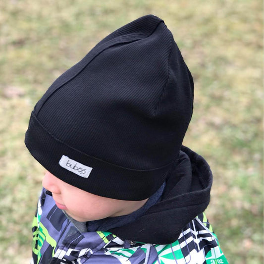 TRENDY Ribbed Cotton Kids Beanie – Dark Blue | Spring/Autumn Hat – BUBOO