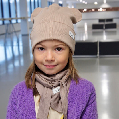 BEAR Cotton Baby Beanie with Teddy Ears – Cocoa | Ribbed One Layer Hat – BUBOO