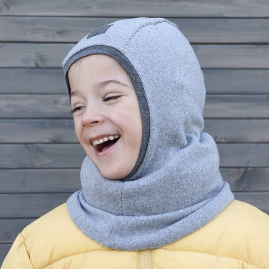 Luxury Cotton Kids Balaclava – Grey | Autumn/Winter/Spring Helmet Hat – BUBOO