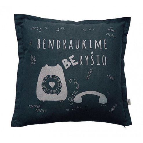 Interior pillow with print BENDRAUKIME BE RYŠIO, dark grey