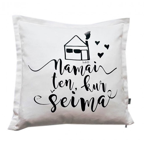 Interior pillow with print NAMAI KUR ŠEIMA, white