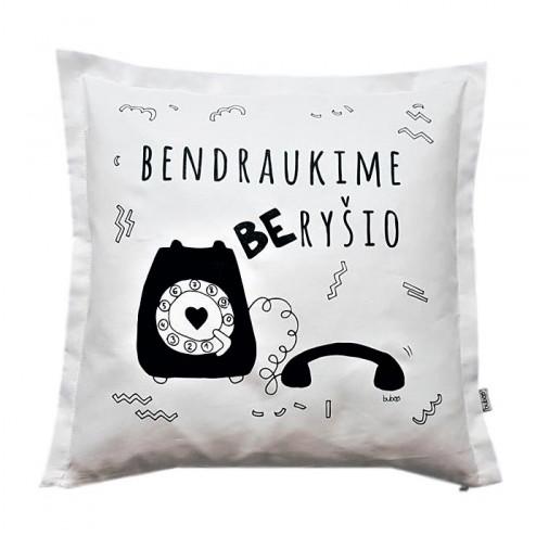 Interior pillow with print BENDRAUKIME BE RYŠIO, White