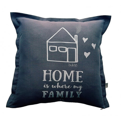 Interior pillow with print HOME WHERE FAMILY IS, dark grey