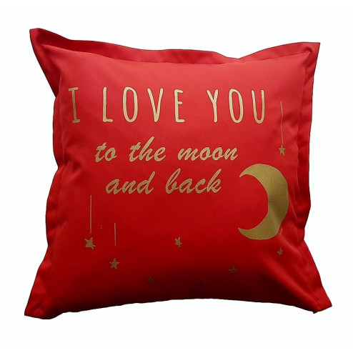 Interior pillow with print LOVE YOU TO THE MOON AND BACK, red