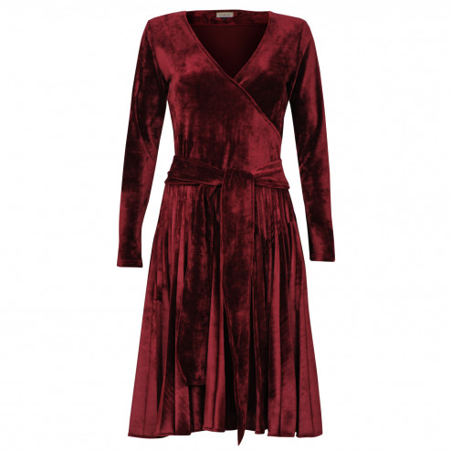 Female luxurious dress VALENCIA Burgundy Velvet pleated