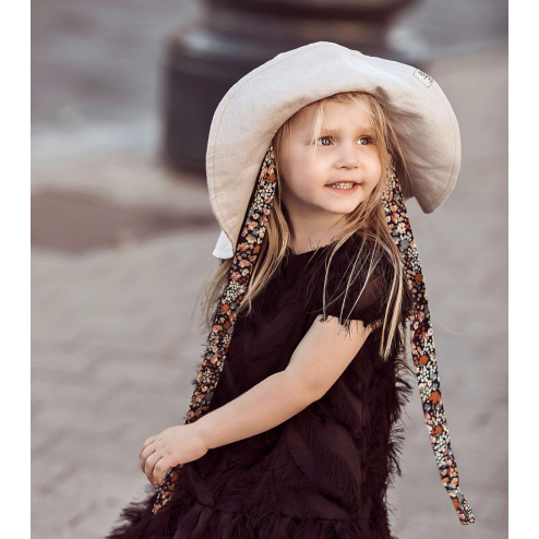 Impressive kids softened linen HAT with silky ribbons