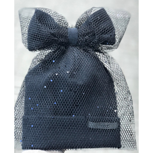 Extremely stylish girl beanie with a tulle FASHIONISTA sparkle grey black