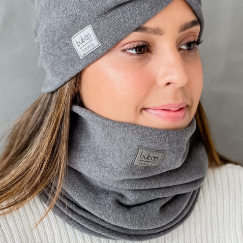 Stylish woman snood scarf for spring fall or winter - Dark grey