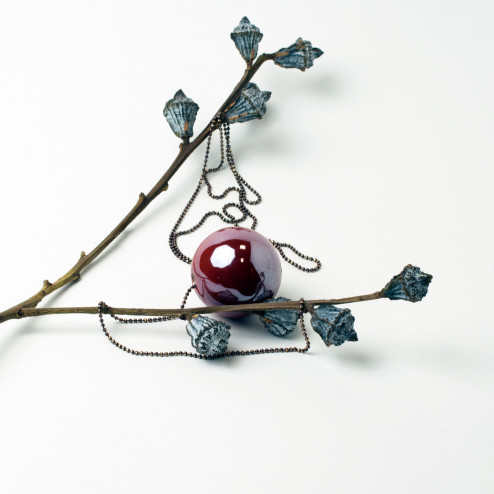 Female stylish elegant ceramic pendant on a luxurious chain BALI eggplant