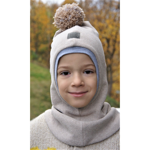 Kids helmet for fall winter spring BUBOO Luxury with pompom - Latte