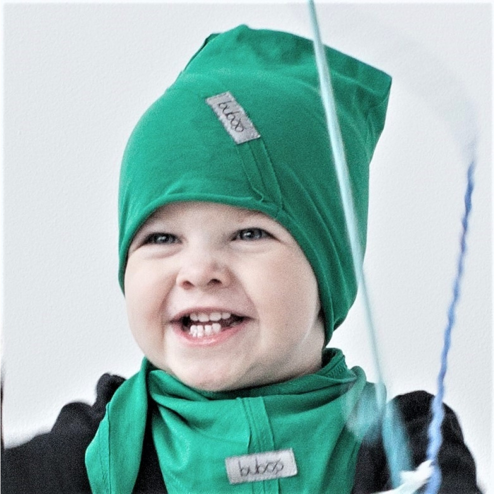Kids thin stretchy cotton beanie UPSIDEDOWN green pea