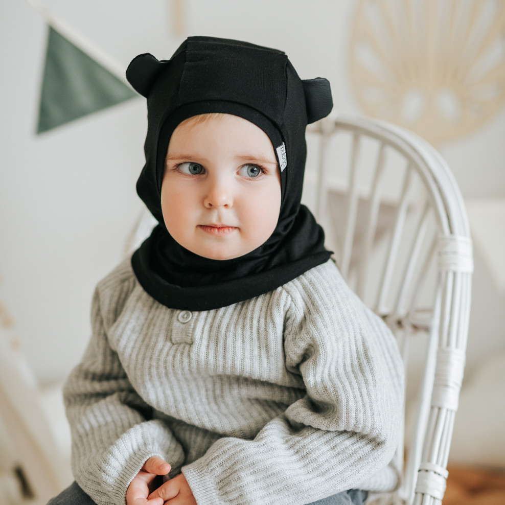 Kid s cotton hat helmet for spring autumn BEAR black