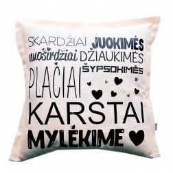 Interior pillow with print KARŠTAI MYLĖKIME, champagne