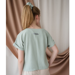 Female stylish viscose blouse TAHO with short sleeves and hidden zipper in the front, mint