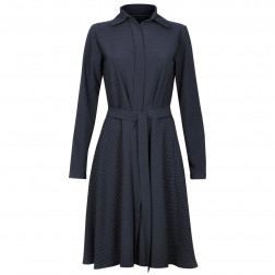 Dotted female dress MARSEILLE dark blue with hidden zipper and belt 