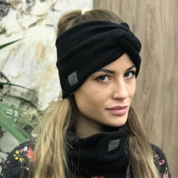 Womens snood and headband set in the box for fall, winter, spring-Black