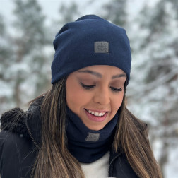 Womens beanie and snood set in the box for fall, winter, spring-Dark blue