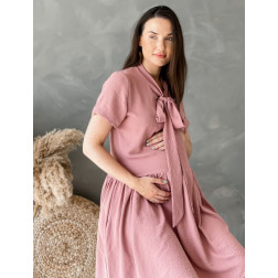 Pregnancy dress with short sleeves and a bow LIMA Bow, ash rose