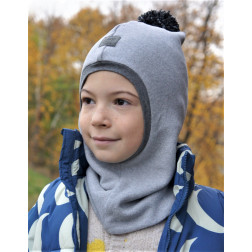 Kids helmet for fall winter spring BUBOO Luxury with pompom - Grey