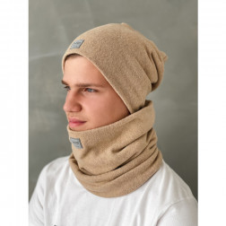 Slouchy Knit men beanie and  snood  set in the box for fall, winter, spring - Sand