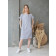 Woman soft linen dress with bluish and light cream stripes
