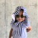 Impressive kids double-sided cotton-linen/viscose HAT with ribbons Striped