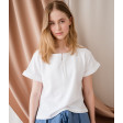 Female stylish linen/viscose blouse TAHO with short sleeves and hidden zipper in the front, white