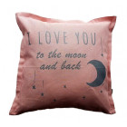 Interior pillow with print LOVE YOU TO THE MOON AND BACK, ash rose