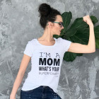 Female stylish T-shirt with print MOM SUPERPOWER, white