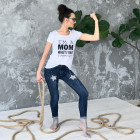 Female stylish T-shirt with print MOM SUPERPOWER, white