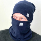 Slouchy Knit men beanie and snood set in the box for fall, winter, spring - Dark blue