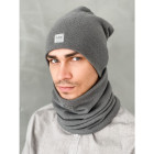 Slouchy Knit men beanie and snood set in the box for fall, winter, spring - Grey