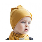 Kids thin stretchy cotton beanie UPSIDEDOWN - mustard 
