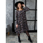 Woman dress with long sleeves WOW, flowery black gray