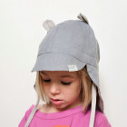 BEAR summer kids beanie with visor, laces and neck protection (softened linen) - baby blue