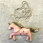 Kid's metal pendant Unicorn with an aged luxury-looking chain, pink