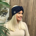 Womens beanie, snood and headband set in the box for fall, winter, spring-Dark blue